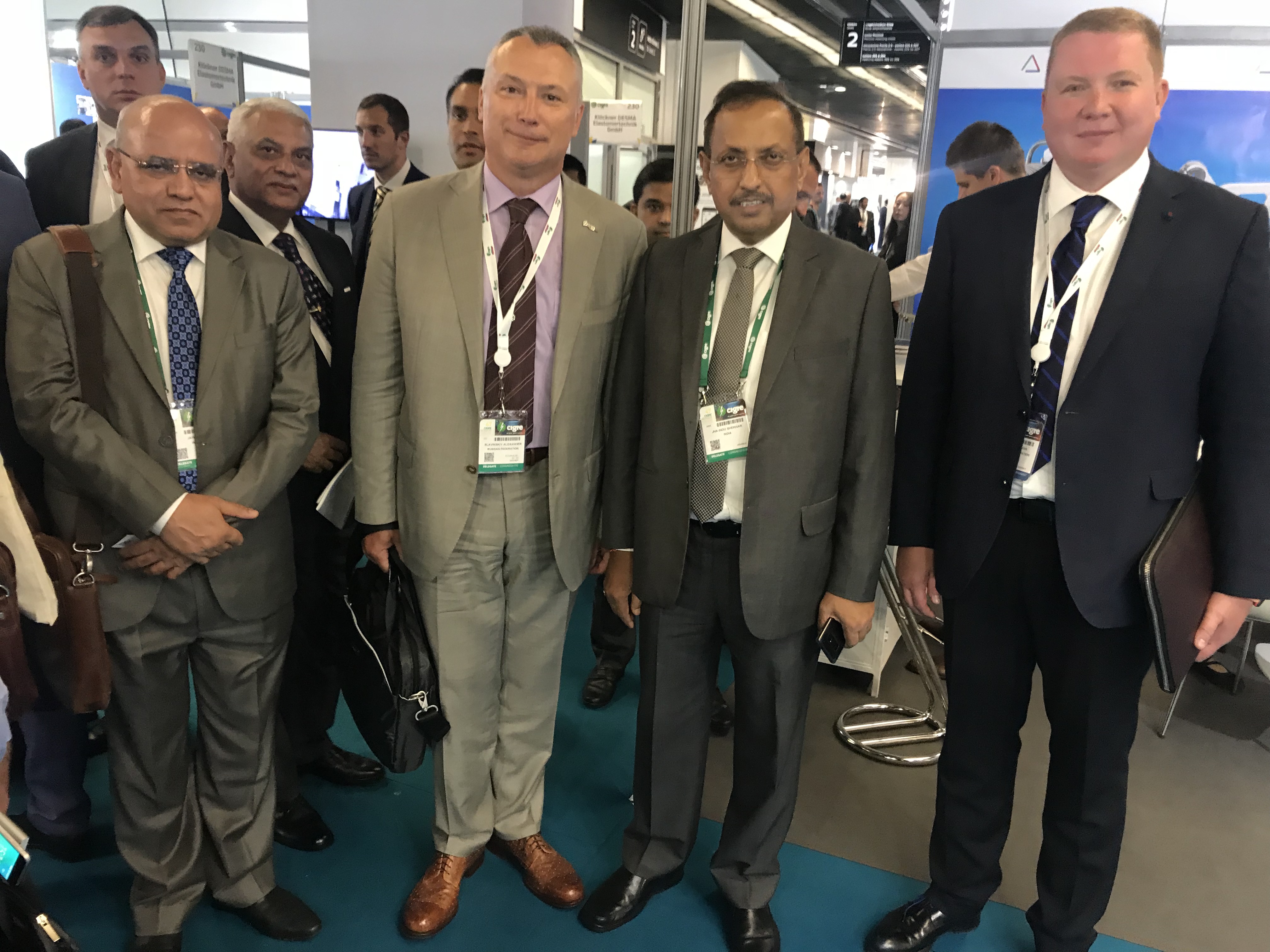 Participants of the meeting between he management of PowerGrid and Izolyator, in the foreground, L-R: Executive Director at PowerGrid Anil Jain, Alexander Slavinsky, Chairman and General Manager of PowerGrid I. S. Jha and Ivan Panfilov
