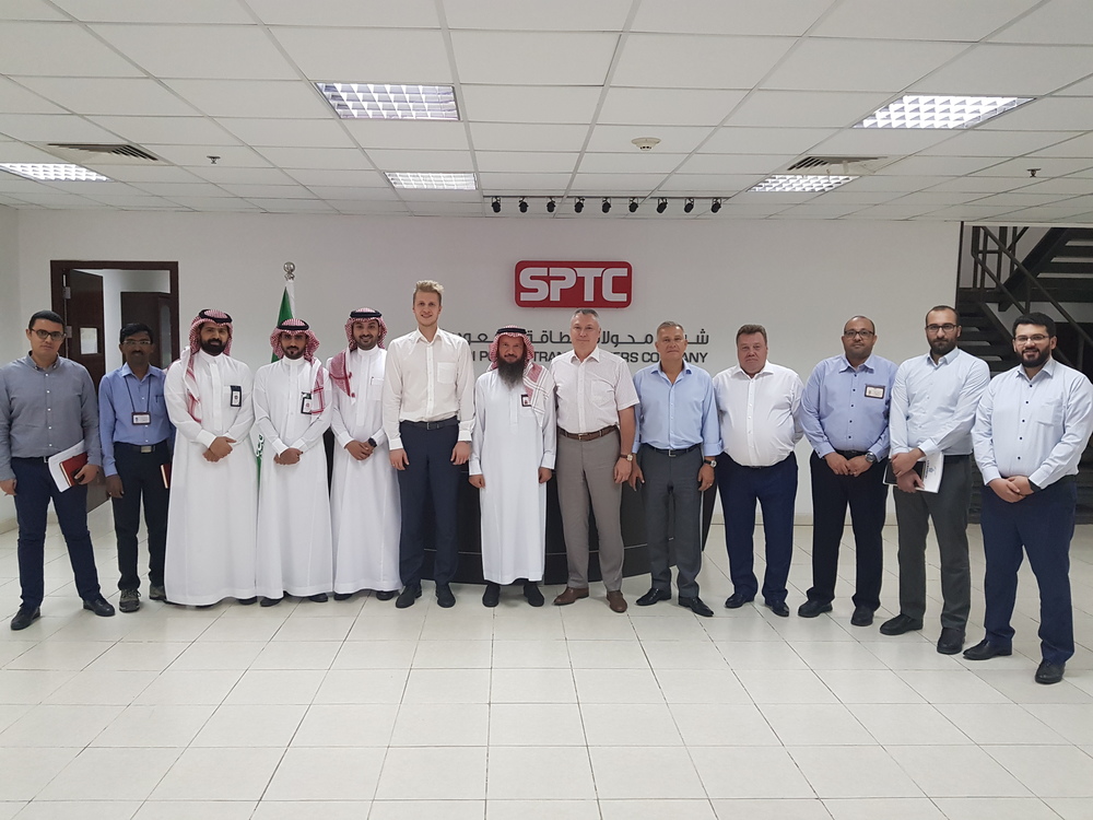 Participants of the talks at the transformer plant of Saudi Power Transformers Company in Saudi Arabia, C - Saudi Power Transformers Company’s CEO Hosam A Al-Shaikh